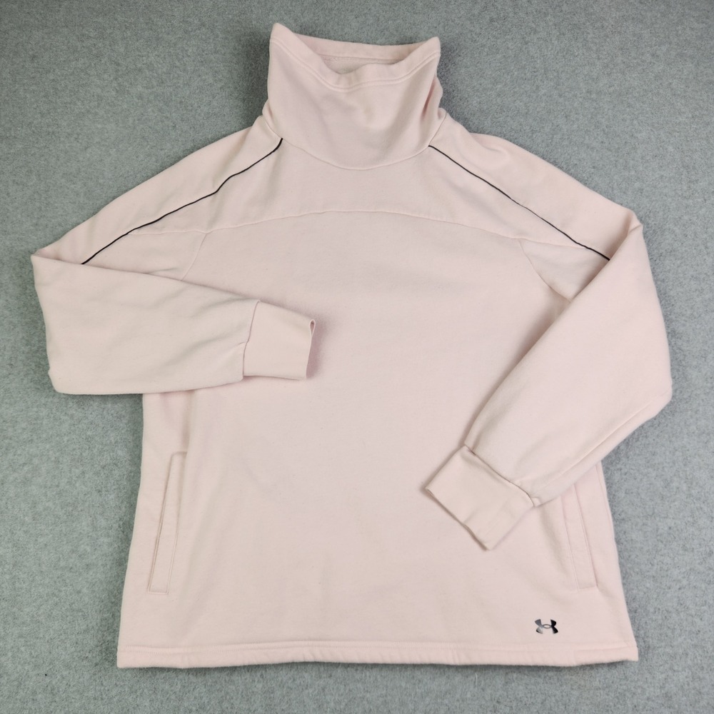 Under Armour Sweatshirt Womens Large Pink Fleece Loose Fit Funnel Neck Pullover